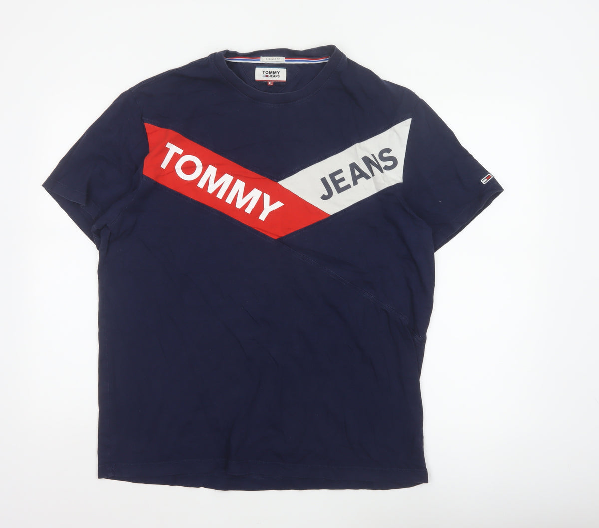 Tommy Jeans Men's Blue XL Colourblock Logo Graphic Cotton T-Shirt