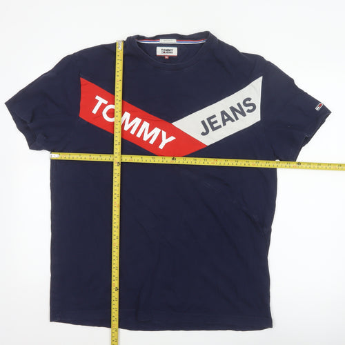 Tommy Jeans Men's Blue XL Colourblock Logo Graphic Cotton T-Shirt