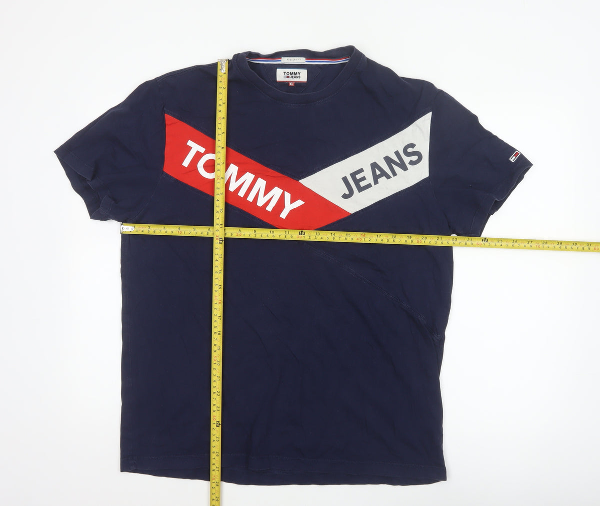 Tommy Jeans Men's Blue XL Colourblock Logo Graphic Cotton T-Shirt