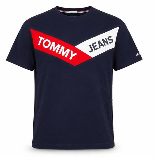 Tommy Jeans Men's Blue XL Colourblock Logo Graphic Cotton T-Shirt
