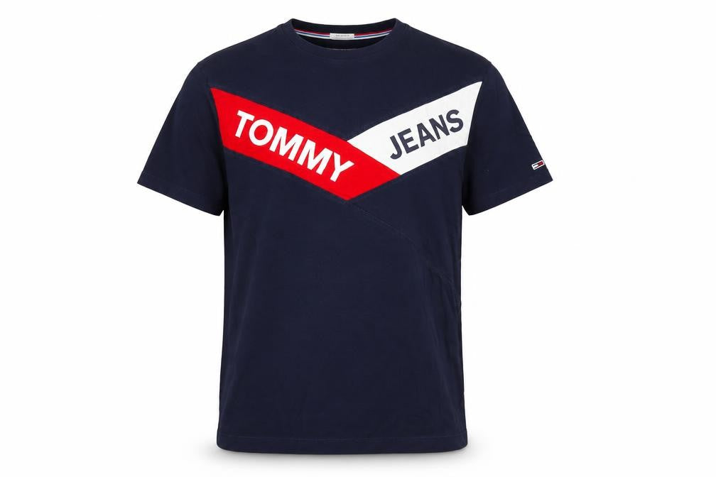 Tommy Jeans Men's Blue XL Colourblock Logo Graphic Cotton T-Shirt