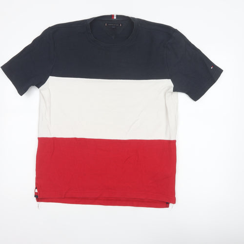 Tommy Hilfiger Men's L Red White Navy Colourblock Cotton T-Shirt
