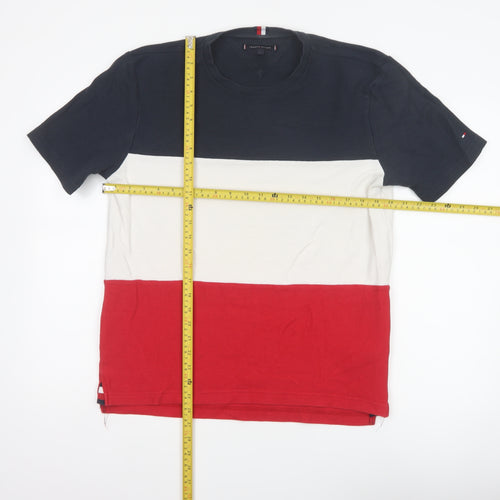 Tommy Hilfiger Men's L Red White Navy Colourblock Cotton T-Shirt