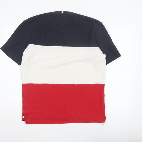 Tommy Hilfiger Men's L Red White Navy Colourblock Cotton T-Shirt