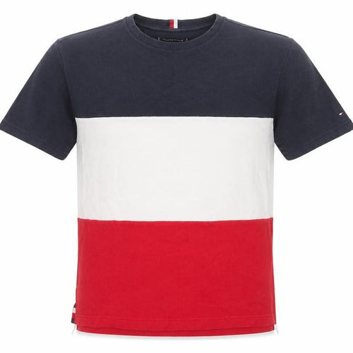 Tommy Hilfiger Men's L Red White Navy Colourblock Cotton T-Shirt