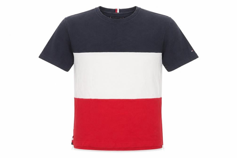 Tommy Hilfiger Men's L Red White Navy Colourblock Cotton T-Shirt