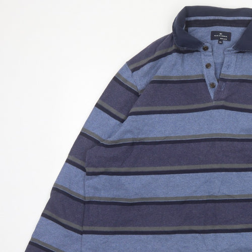 Blue Harbour Men’s Blue Striped Long Sleeve Polo Shirt 2XL Regular