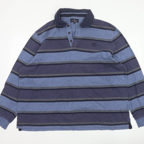 Blue Harbour Men’s Blue Striped Long Sleeve Polo Shirt 2XL Regular