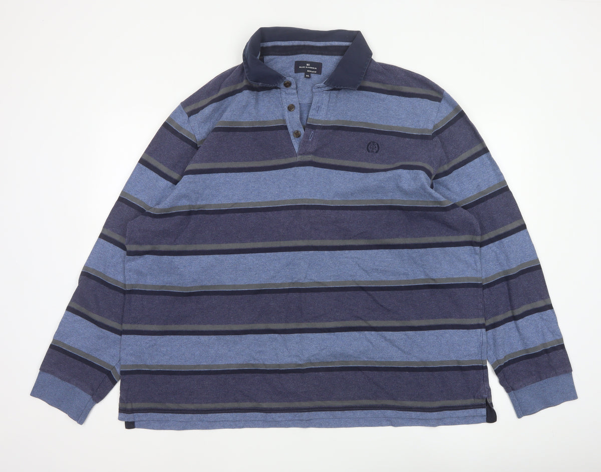 Blue Harbour Men’s Blue Striped Long Sleeve Polo Shirt 2XL Regular