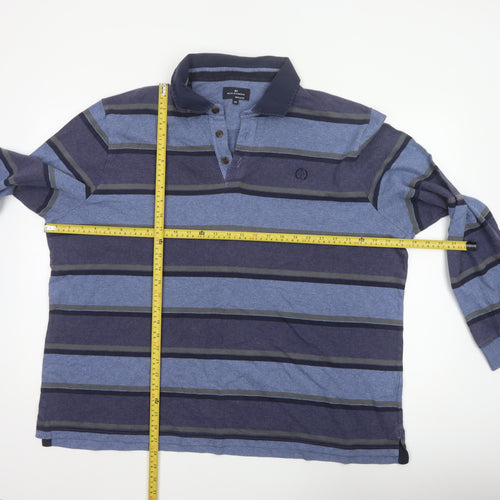 Blue Harbour Men’s Blue Striped Long Sleeve Polo Shirt 2XL Regular