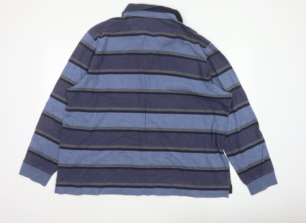 Blue Harbour Men’s Blue Striped Long Sleeve Polo Shirt 2XL Regular