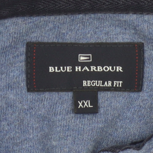 Blue Harbour Men’s Blue Striped Long Sleeve Polo Shirt 2XL Regular