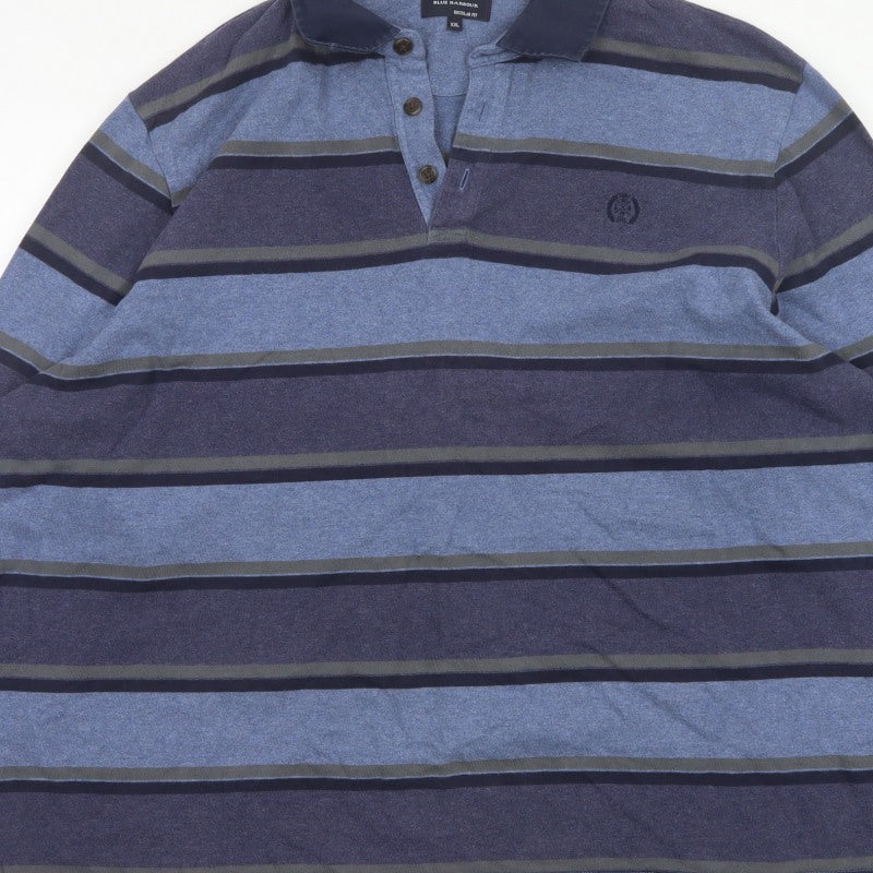 Blue Harbour Men’s Blue Striped Long Sleeve Polo Shirt 2XL Regular