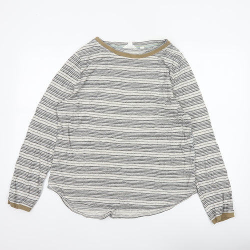 White Stuff Women White Striped Long Sleeve Jersey T-Shirt UK 16