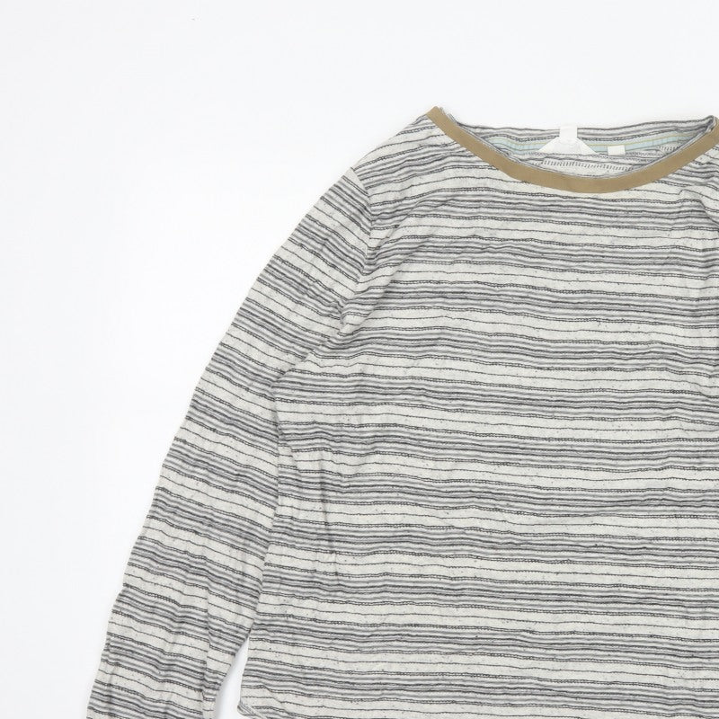 White Stuff Women White Striped Long Sleeve Jersey T-Shirt UK 16