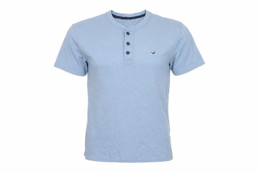 Hollister Men’s Blue Small Cotton Henley Logo Short Sleeve T-Shirt