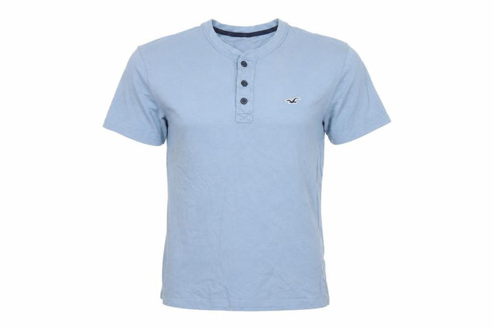 Hollister Men’s Blue Small Cotton Henley Logo Short Sleeve T-Shirt