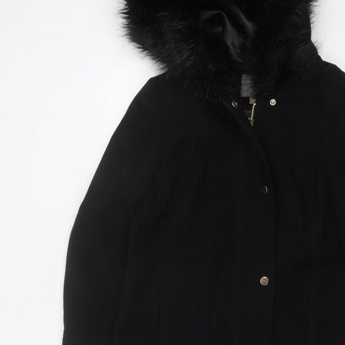 Oasis Women’s Black M Long Hooded Faux Fur Trim Parka Coat