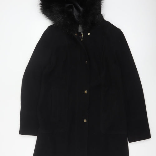 Oasis Women’s Black M Long Hooded Faux Fur Trim Parka Coat