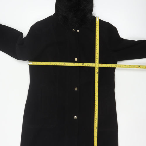 Oasis Women’s Black M Long Hooded Faux Fur Trim Parka Coat