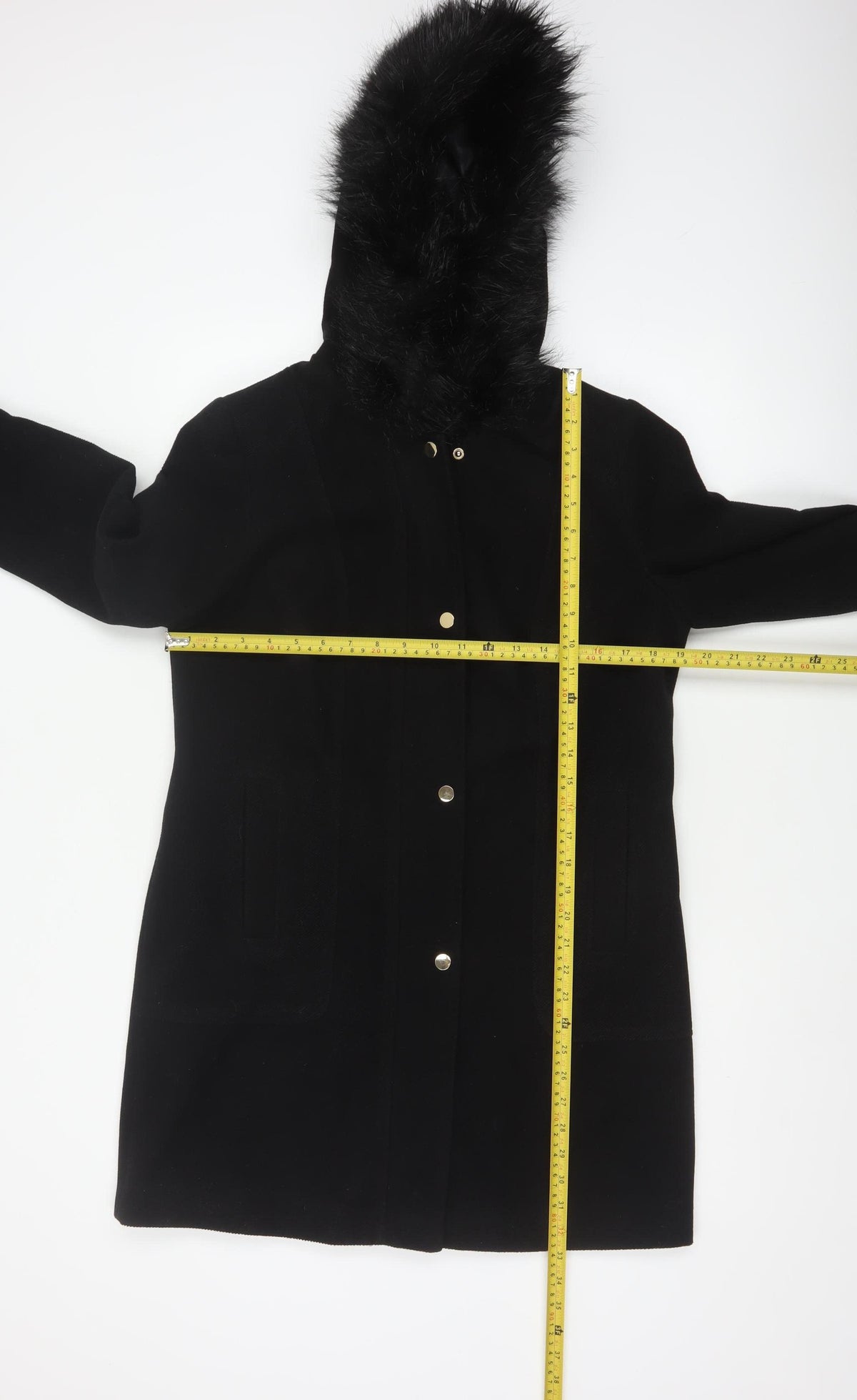 Oasis Women’s Black M Long Hooded Faux Fur Trim Parka Coat