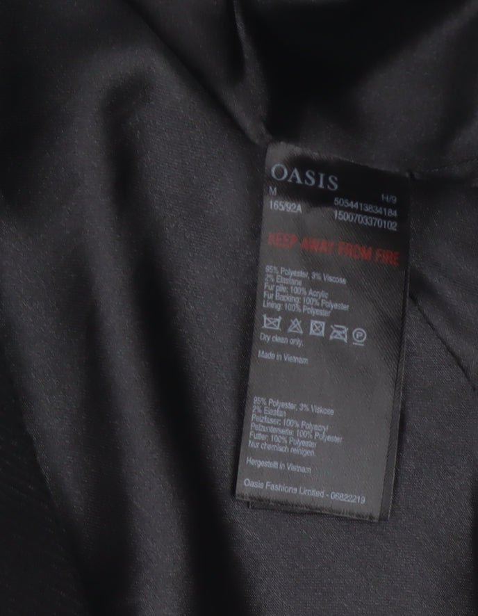 Oasis Women’s Black M Long Hooded Faux Fur Trim Parka Coat