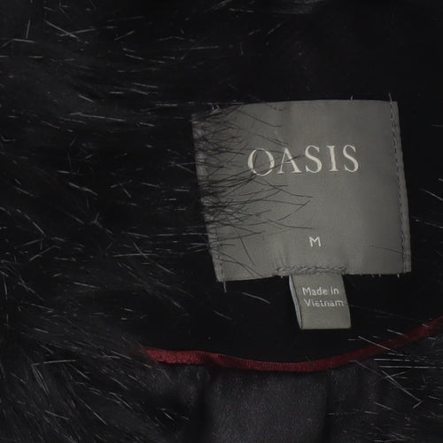 Oasis Women’s Black M Long Hooded Faux Fur Trim Parka Coat