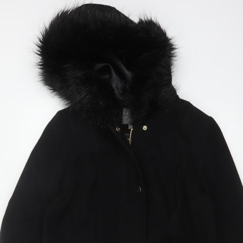 Oasis Women’s Black M Long Hooded Faux Fur Trim Parka Coat