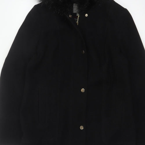 Oasis Women’s Black M Long Hooded Faux Fur Trim Parka Coat