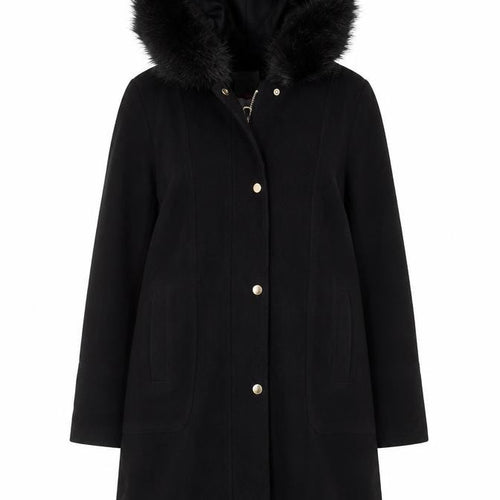 Oasis Women’s Black M Long Hooded Faux Fur Trim Parka Coat