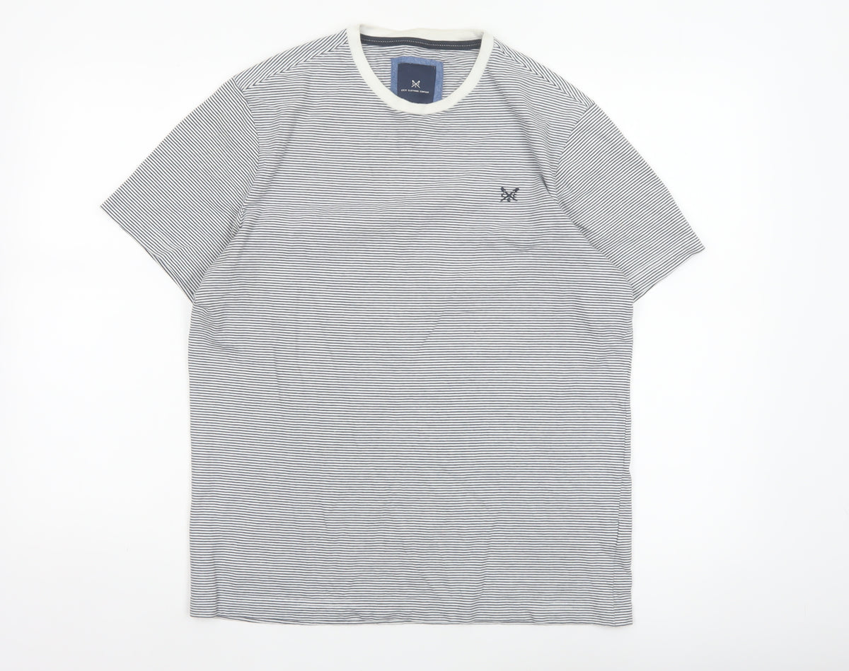 Crew Clothing Company Men’s M White Blue Stripe Cotton Crew Neck T-Shirt