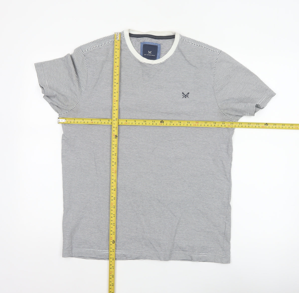 Crew Clothing Company Men’s M White Blue Stripe Cotton Crew Neck T-Shirt
