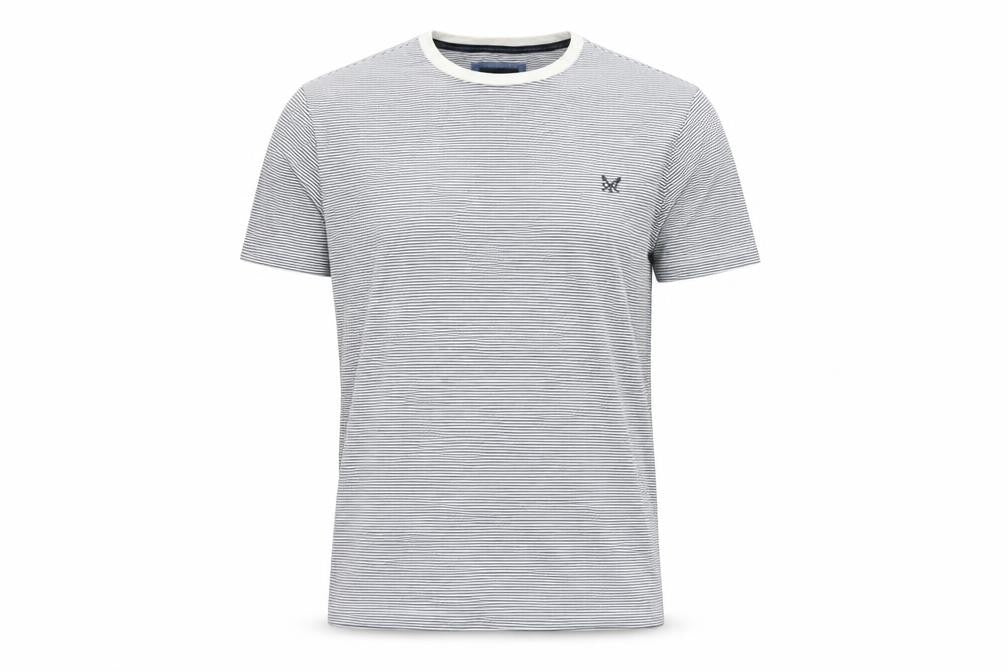 Crew Clothing Company Men’s M White Blue Stripe Cotton Crew Neck T-Shirt