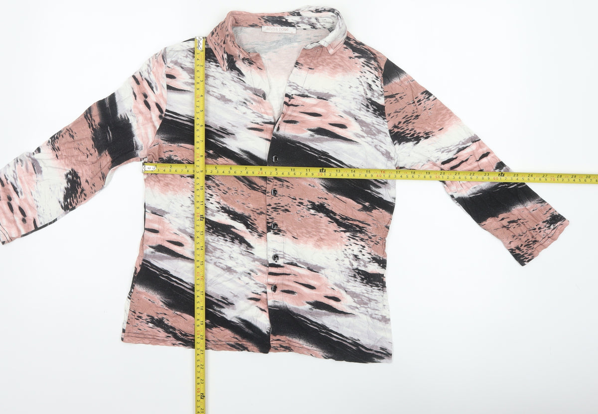 Close-up detail of Anna Rose Women’s Multicoloured M Abstract Print Collared Button-Up Blouse