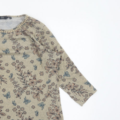 Isle Women Beige Floral 3/4 Sleeve Jersey Blouse UK 14-16 M
