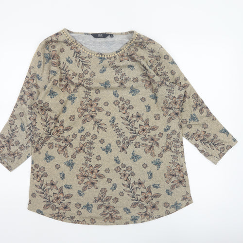 Isle Women Beige Floral 3/4 Sleeve Jersey Blouse UK 14-16 M