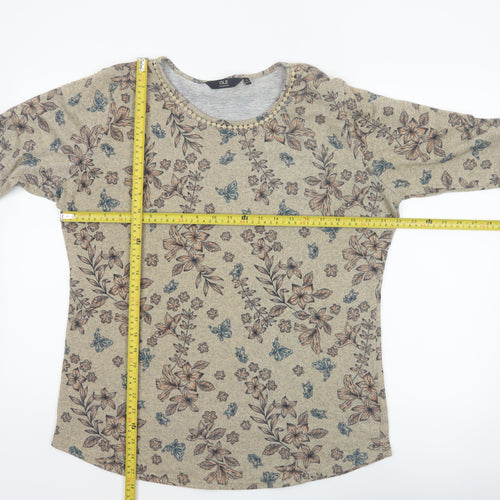 Isle Women Beige Floral 3/4 Sleeve Jersey Blouse UK 14-16 M