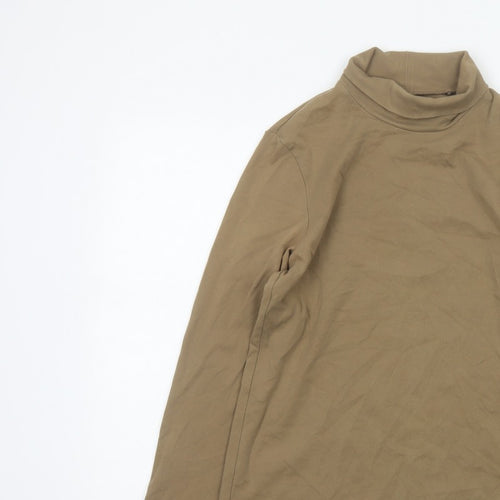 Uniqlo Women Brown M Basic Cotton Roll Neck Long Sleeve T-Shirt