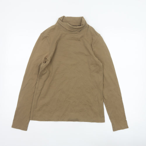 Uniqlo Women Brown M Basic Cotton Roll Neck Long Sleeve T-Shirt