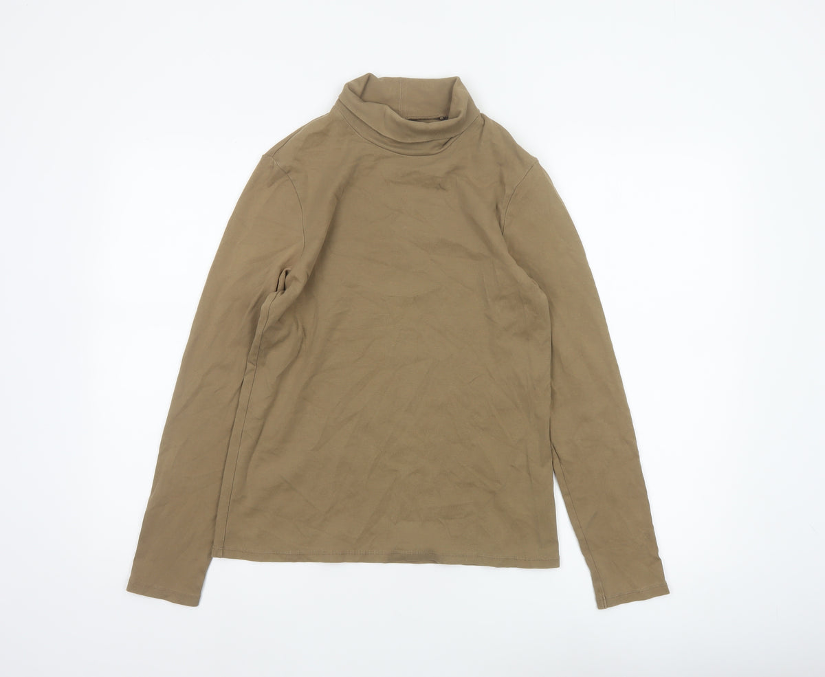 Uniqlo Women Brown M Basic Cotton Roll Neck Long Sleeve T-Shirt