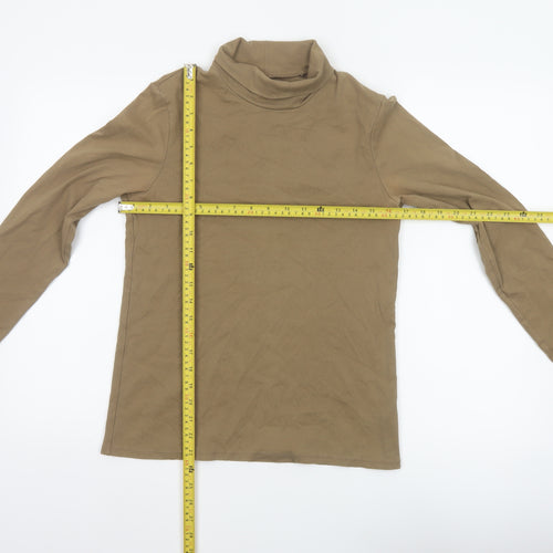 Uniqlo Women Brown M Basic Cotton Roll Neck Long Sleeve T-Shirt