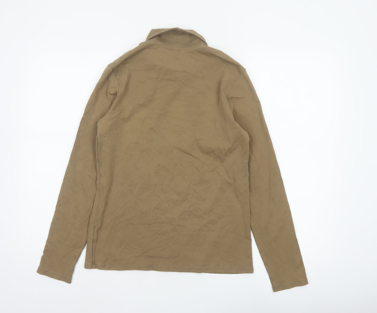 Uniqlo Women Brown M Basic Cotton Roll Neck Long Sleeve T-Shirt