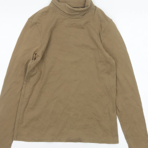 Uniqlo Women Brown M Basic Cotton Roll Neck Long Sleeve T-Shirt