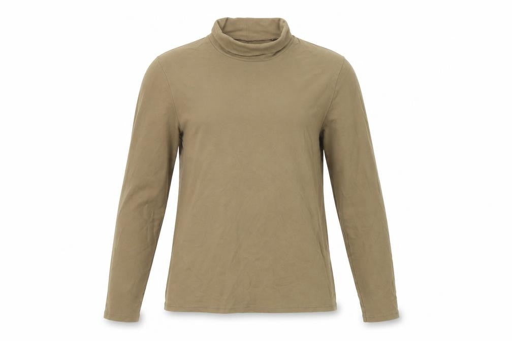 Uniqlo Women Brown M Basic Cotton Roll Neck Long Sleeve T-Shirt