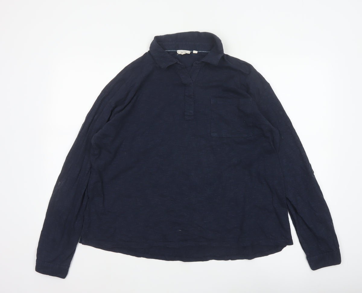 Fat Face Women Blue UK 14 Collared Long Sleeve Roll Tab Shirt