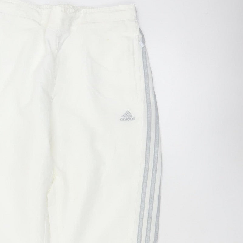 Adidas Women White UK 10 Three Stripe Lined Jogger Trousers