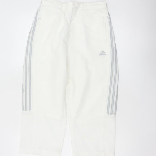Adidas Women White UK 10 Three Stripe Lined Jogger Trousers