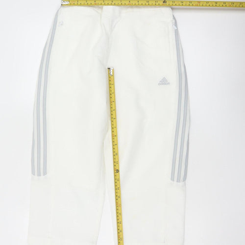Adidas Women White UK 10 Three Stripe Lined Jogger Trousers