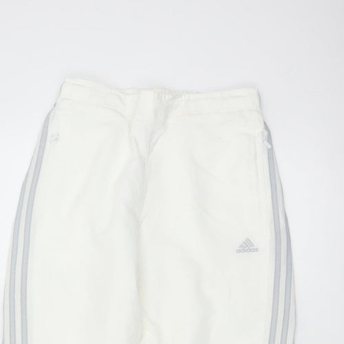 Adidas Women White UK 10 Three Stripe Lined Jogger Trousers