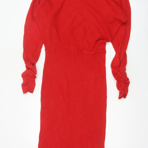 Reiss Women Red M Merino Wool Jumper Midi Roll Neck Dress